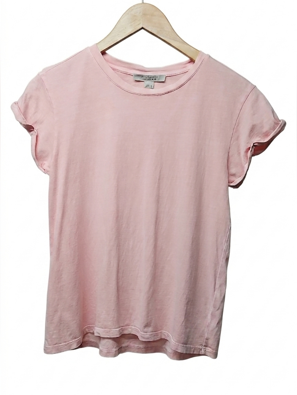 All Saints 100% Cotton Pink Anna Tee Tshirt Rolled Sleeves Sz 4 XS S